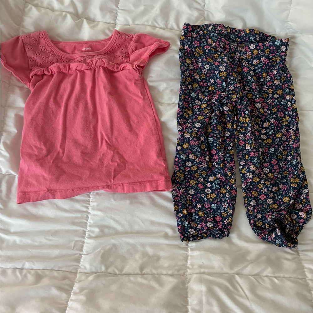 Carter's Pink Top and Floral Pants Pajama Set